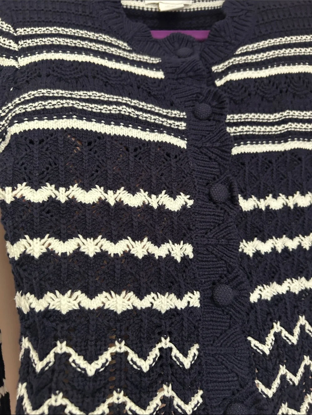 House of Harlow 1960 Striped Knit Cropped Cardigan Navy White XS